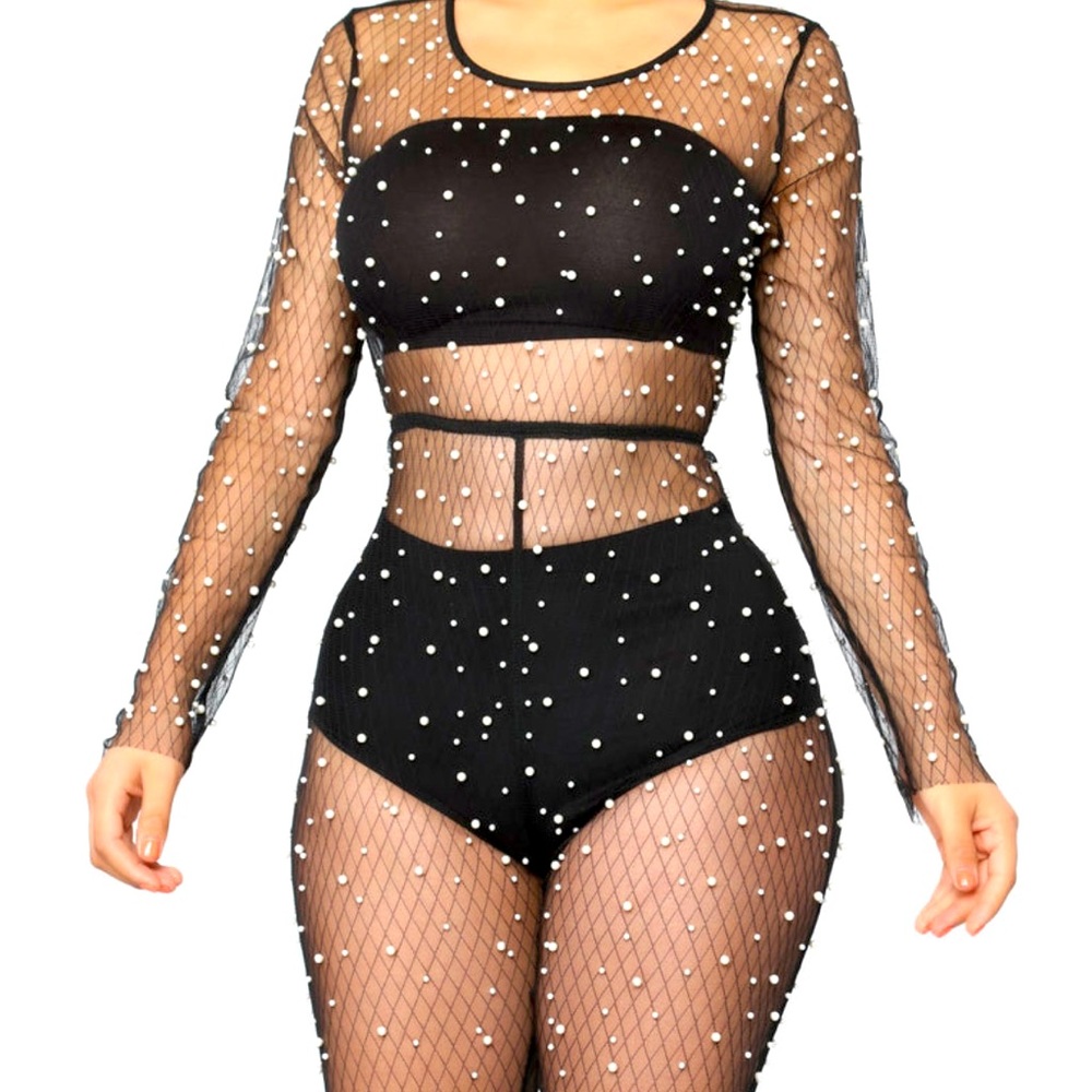 Pearl mesh jumpsuit